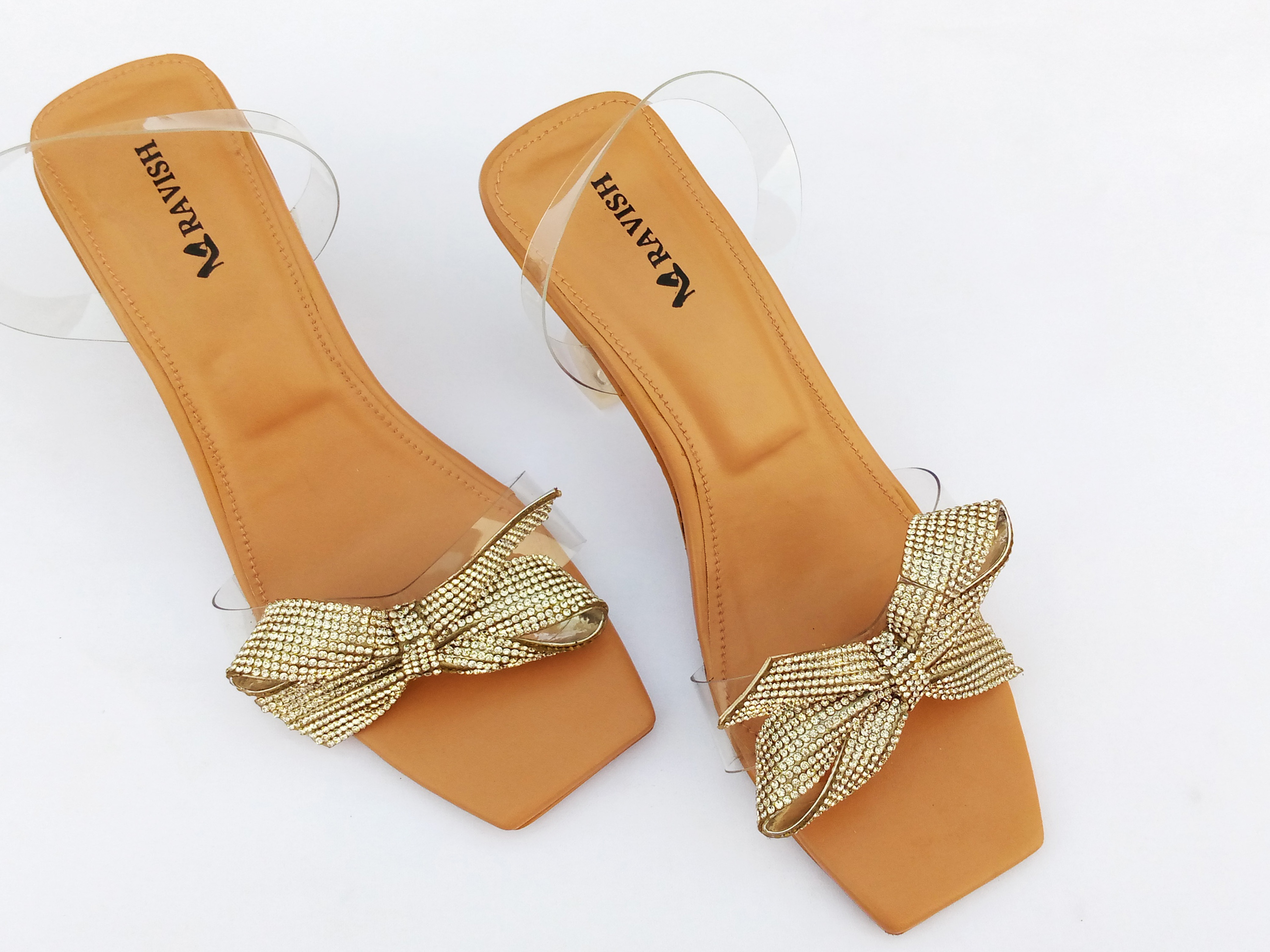 Ravish Women Marigold Transparent Heels, PU Leather, Square Toe, Stylish Party Heeled Sandals, Trendy and Durable