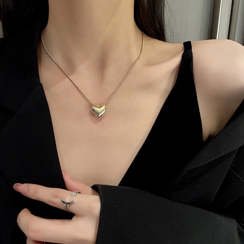 Enacolor Minimalist stainless steal Heart Necklace for women Gold Silver Necklaces Chain Accessories