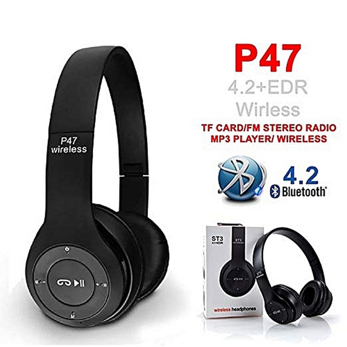 New P47 Wireless Headphones Bluetooth Stereo Head phones Foldable Headset with Mic Wireless Built-in Mic compaible for all Android Devices and PC