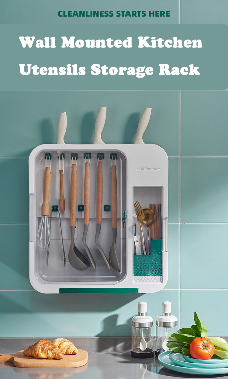 Plastic Wall Mounted Kitchen Storage Holder Cutlery Spoons Cooking