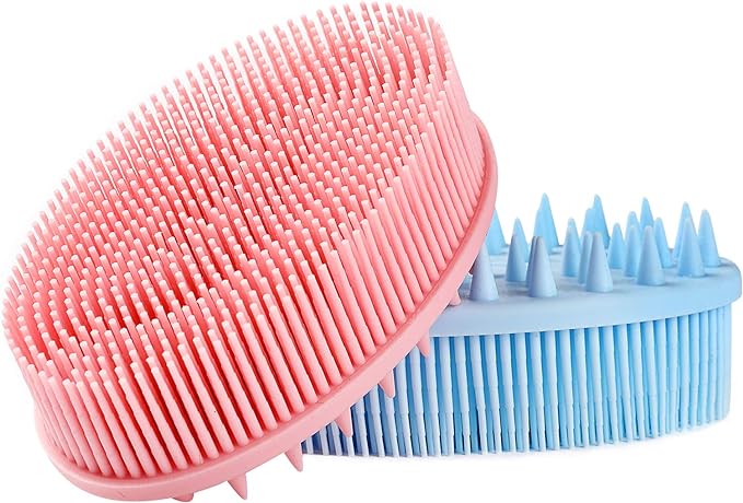 Exfoliating Silicone Body Scrubber, 2 in 1 Silicone Bath and Shampoo Brush, Wet and Dry Scalp Massager/Brush for Skin Care Washing Brush Silica Gel Scrub Baby Scalp Brush Silicone Head Massager Body B