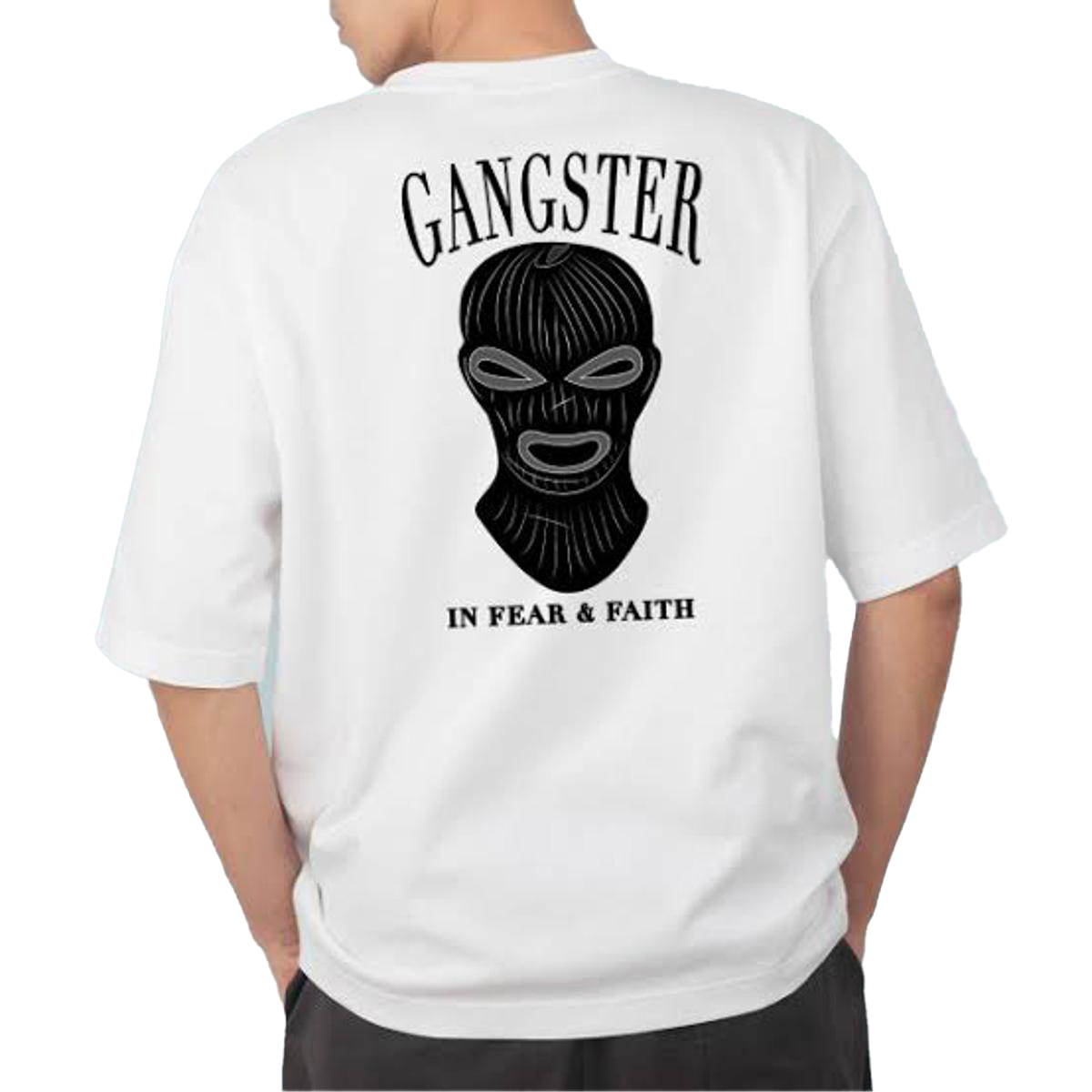 White Gangster Printed Cotton Jersey Half Sleeves O-Neck Tshirt For Men