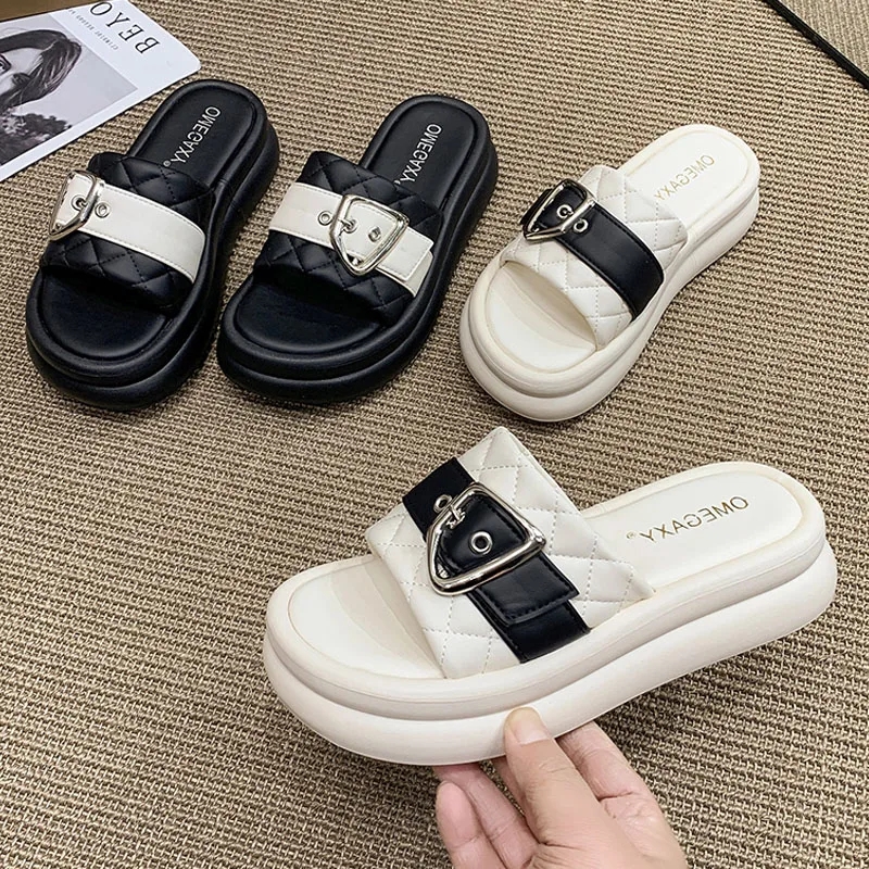 Trendy New Women Slippers Open Toe Soft Sole Korean Wedge Thick Bottom Flats Platform Sandals Casual Shoes Summer & Winter Designer Trend Slingback Slides Dress Flip Flops Beach Shoes by Khokhar Shoes