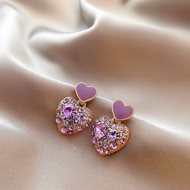 Purple Diamond Square Korean Style Earrings Women's Personalized Drop