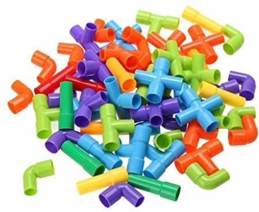 Colorful Creative Pipe Puzzle Building Blocks for Kids - STEM Educational Play, DIY Construction, and Assembly Game - Multicolor Pipe Blocks Set with Wheels