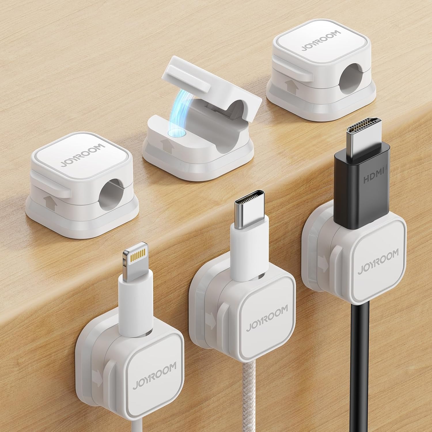 6 Pack Magnetic Cord Organizer, Adhesive Desk Cable Management, [Cable Smooth Adjustable] Wire Holder Keeper Charging Cable Clips, Cord Holder for Home Office Desk Phone Car Wall Desktop Nightstand