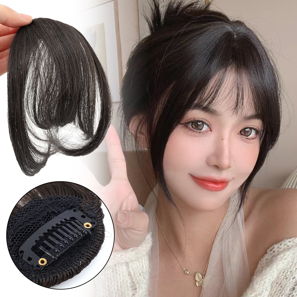 Hair Extensions Ultra Thin 3D Air Clip in Bangs Hairpiece with Nice Net Natural Flat Neat Bangs for Women