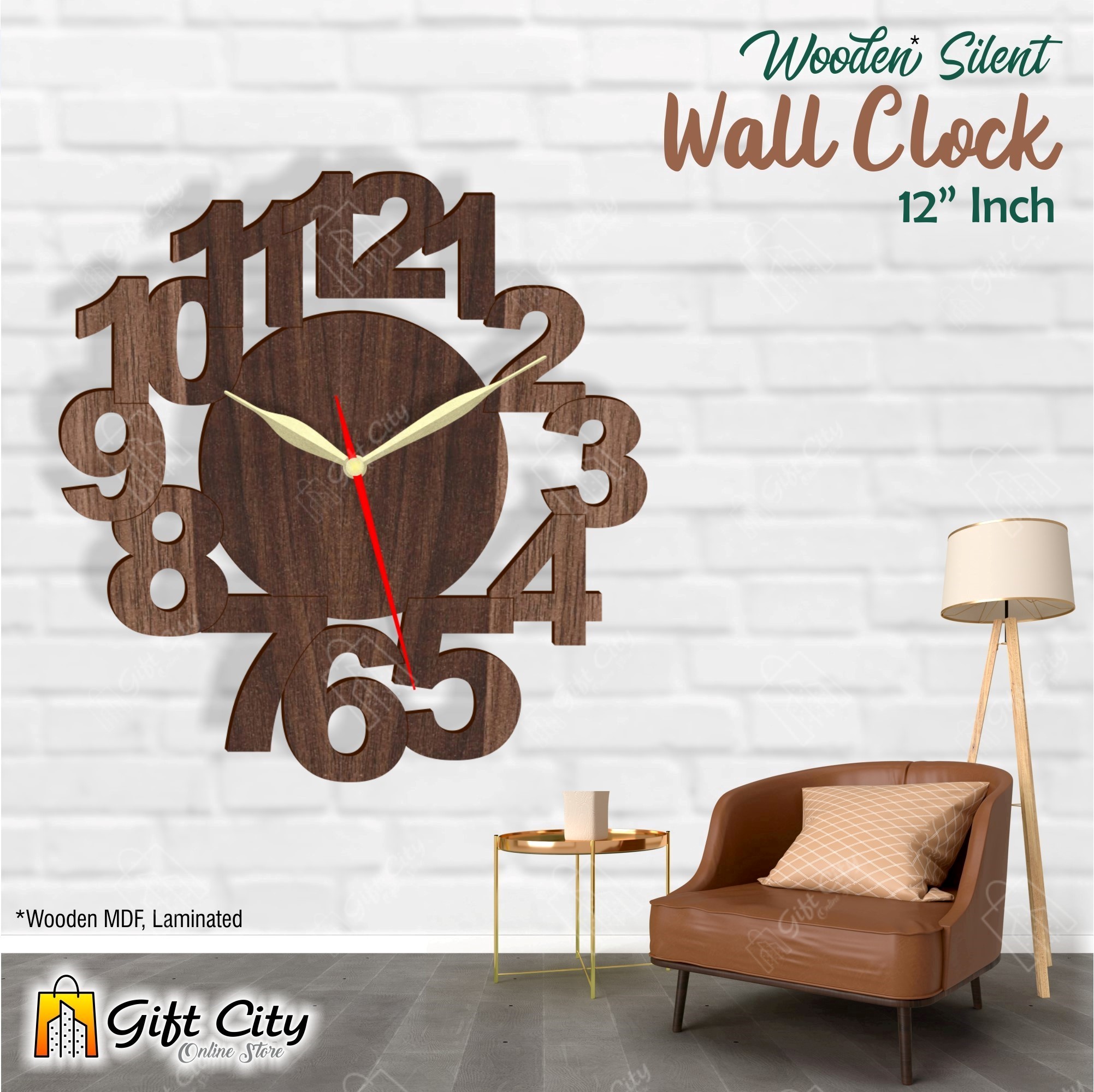 Gift City Presents Numbering 3D Silent Wooden Wall Clock Home