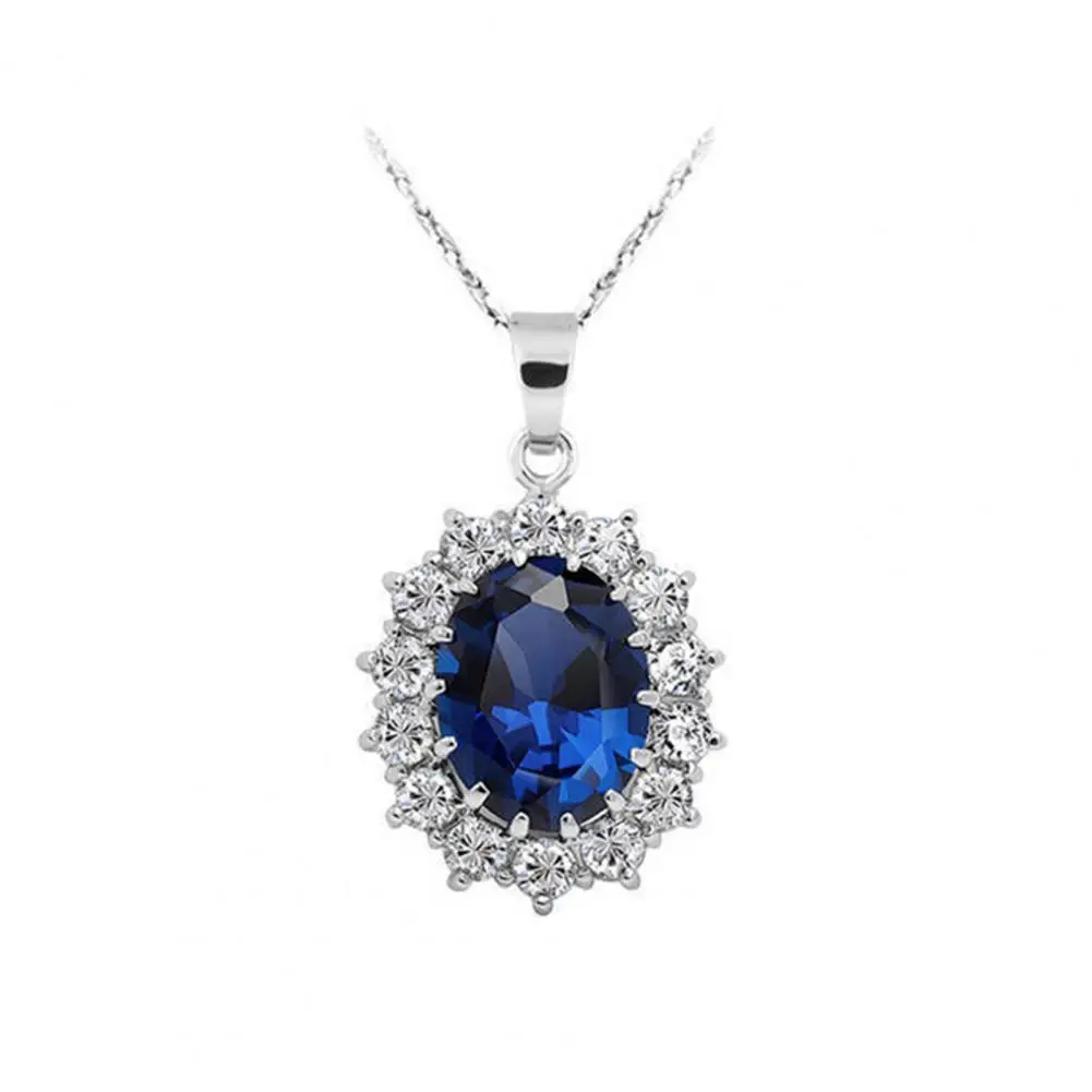 Royal Blue Crystal Stone Jewelry Set For Women Wedding Brides Necklace Set African style Oval Flower Design Shiny Cubic Zircon Plated