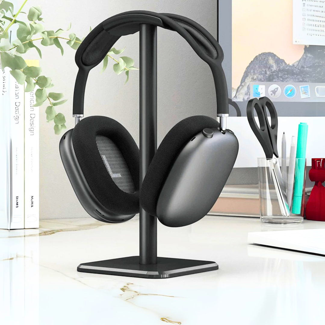 2in1 Universal Desk Mount Headphone Stand with Mobile Holder for Table -  Silicone Headset Support for Rgb Gaming and Non-Gaming Headphones - Black & White by FunBug