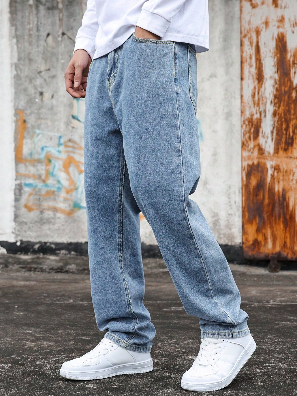 Wide Leg  Baggy Relaxed Straight Loose Bottom denim jeans pants for Men