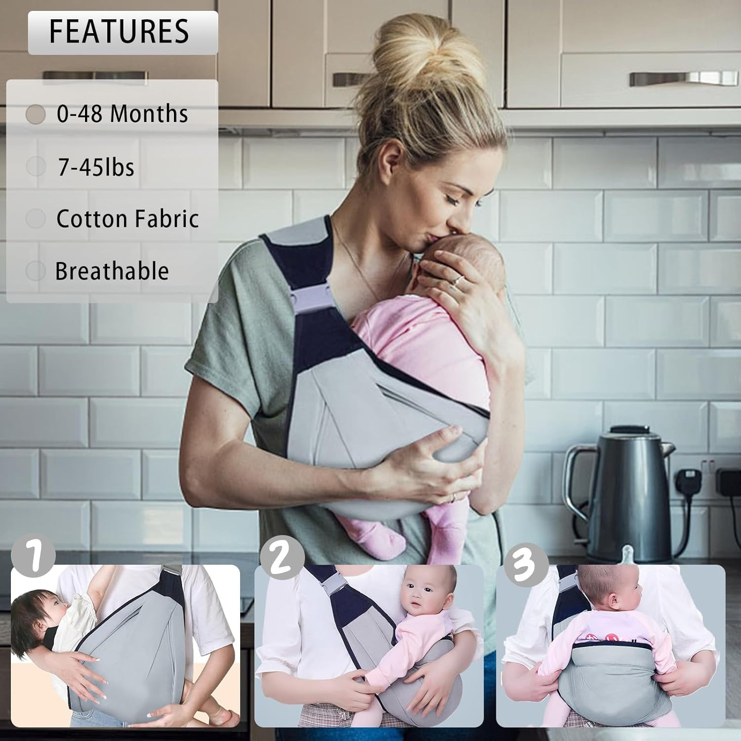 Ergonomic Baby Carrier Belt – Adjustable Baby Carry Sling for Newborns & Toddlers | Breathable Infant Carrier with Hip Seat | Soft Baby Carrier Wrap