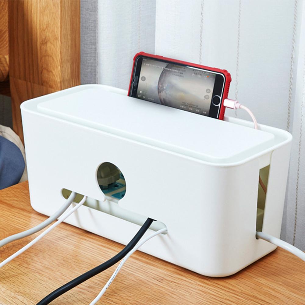 Desktop Cables Storage Box Power Wires Line Collector Organizer Box With Phone Stand