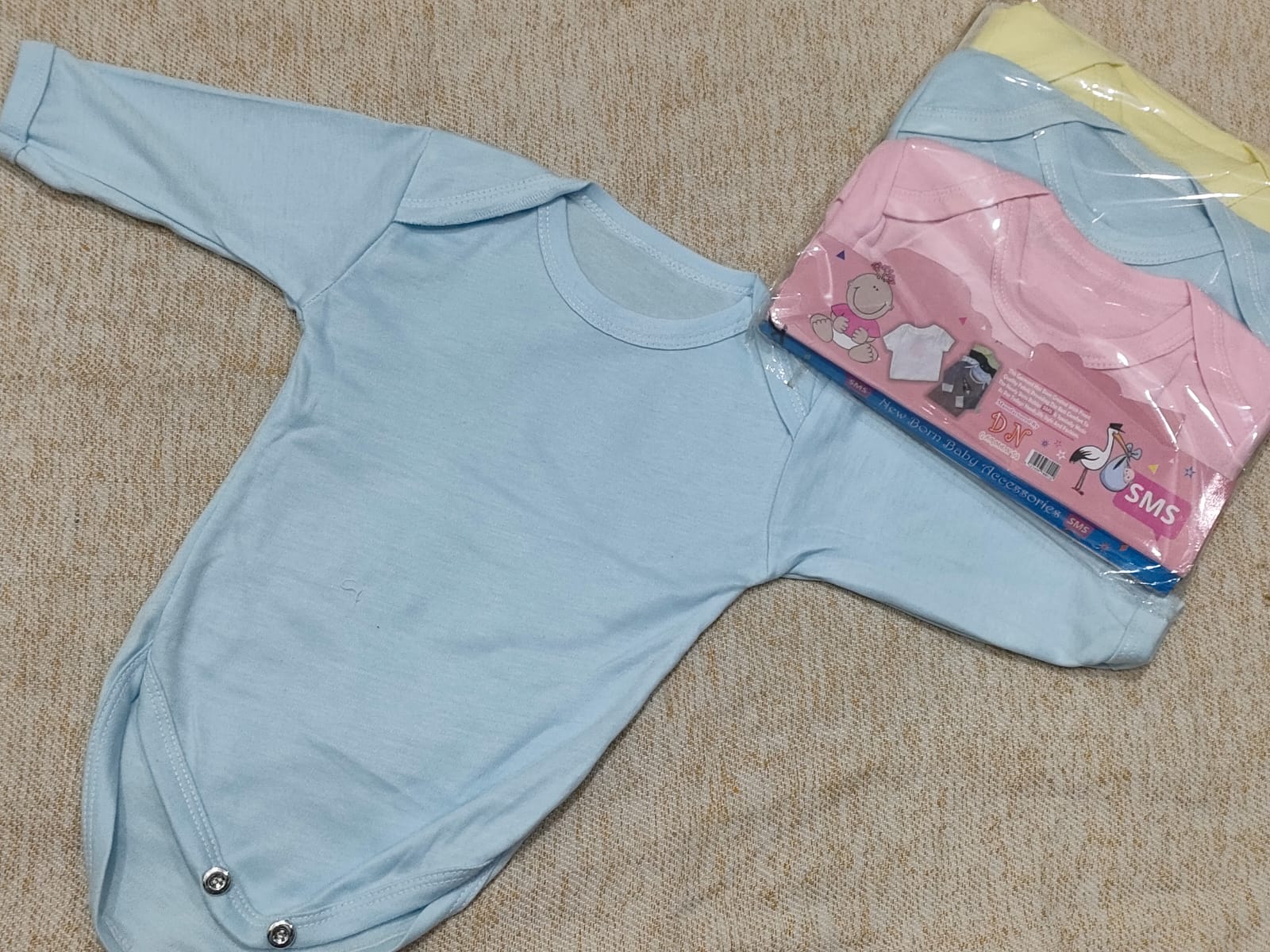 Pack of 3 - Baby Inner - Romper - Full Sleves - Plain - Multicolors - Winter Collection
