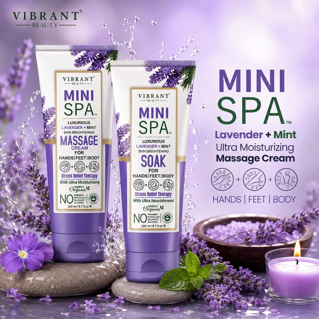 Vibrant Beauty Mini Spa Massage Cream + Soak | Personal Care Set | 200ml