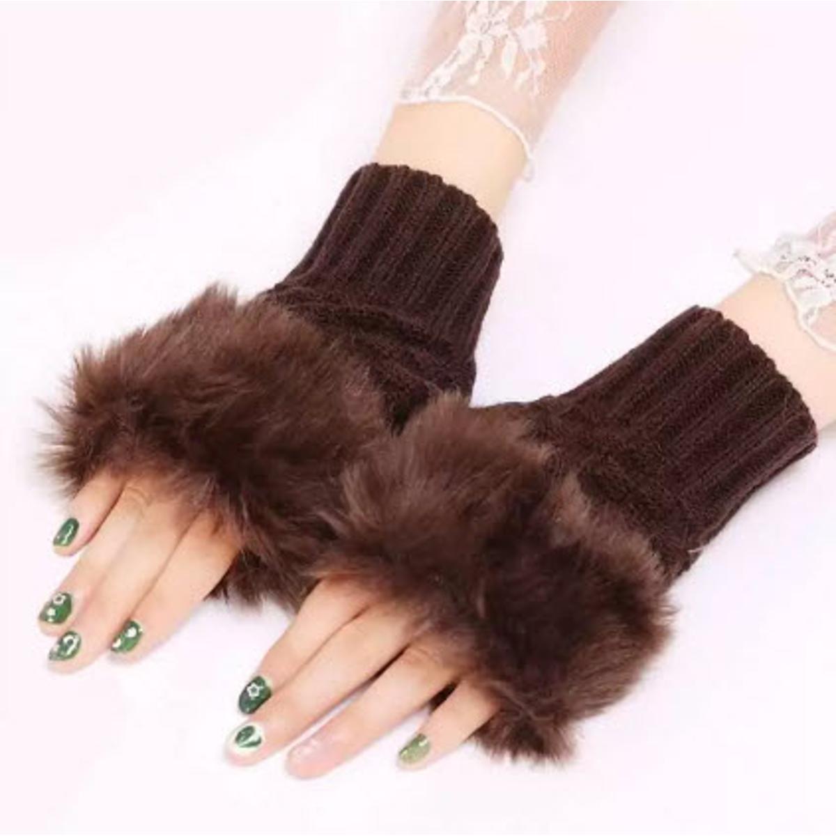 Women Girls Winter Wool Knit Gloves Warm Fingerless Gloves Mitten Crochet Thumbhole Arm Wrist Ultra Soft