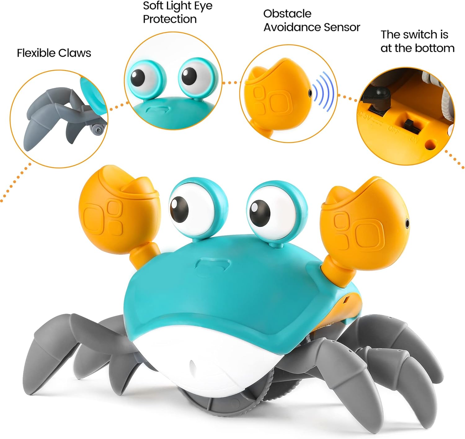 Crawling Crab Toy for Kids | Automatic Induction Escape Crab with Lights & Music | Interactive Walking Toy (QC-1Y)