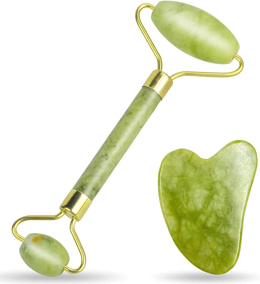 3 in 1 Set Original Jade Roller for Face - Face Roller, Natural Skin Care Tools - Face Massager, Facial Roller for Skin, Body, Eyes, Neck - Tones, Firms, Depuff