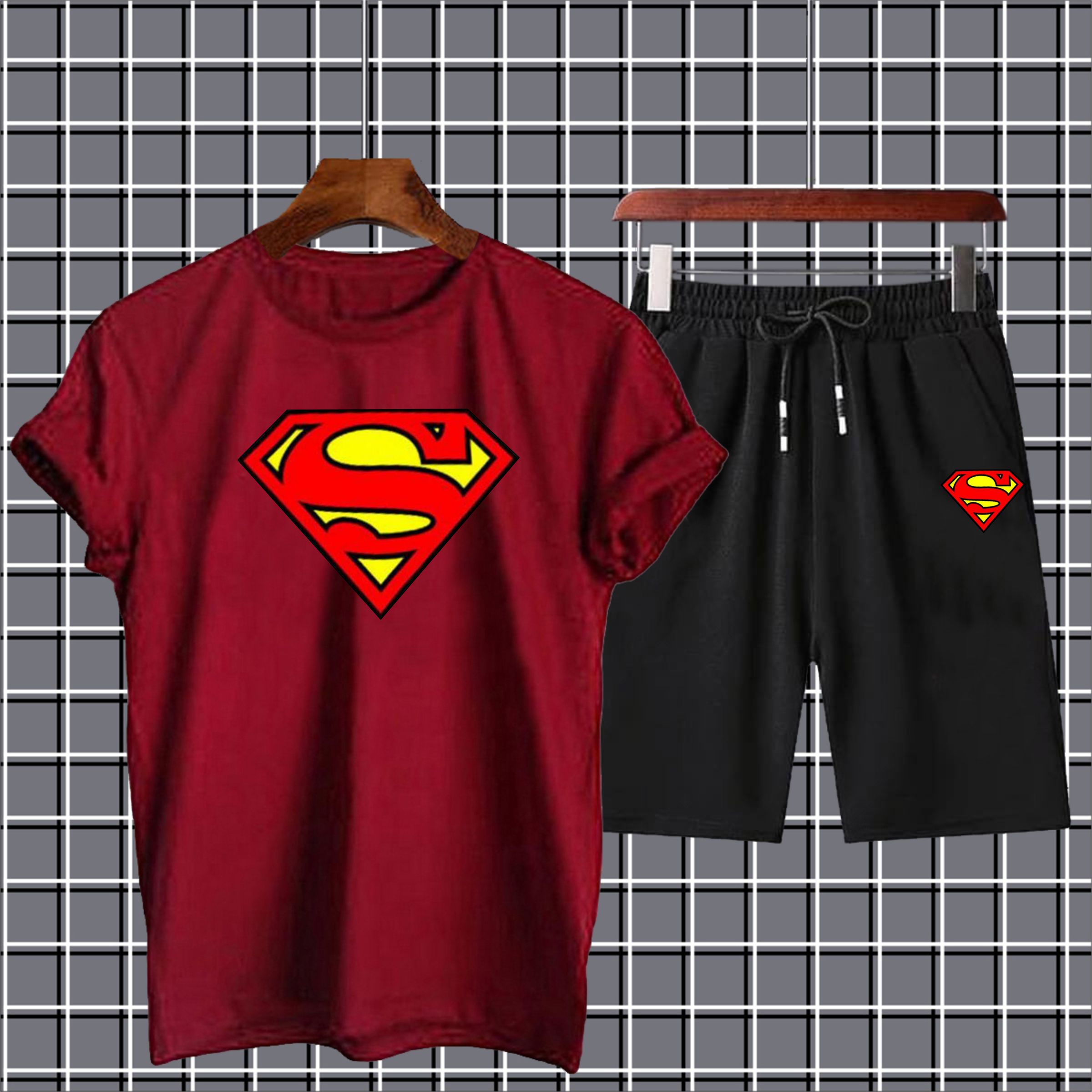 Superman printed summer tracksuit tshirt+short gym wear fabric soft & comfortable