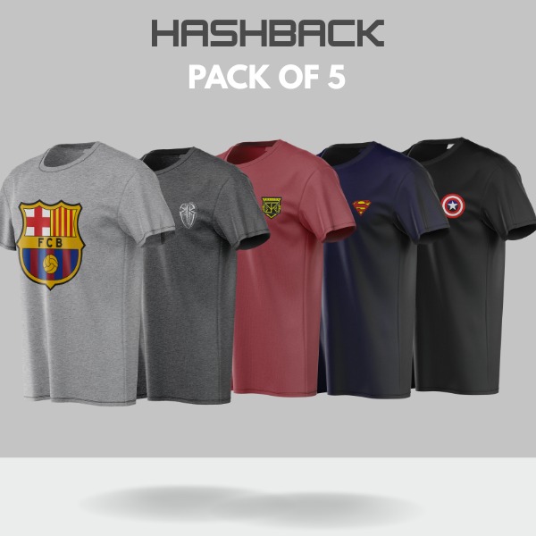 HashBack Pack of 5 basic Oversized premium Tshirt For Men Random Prints