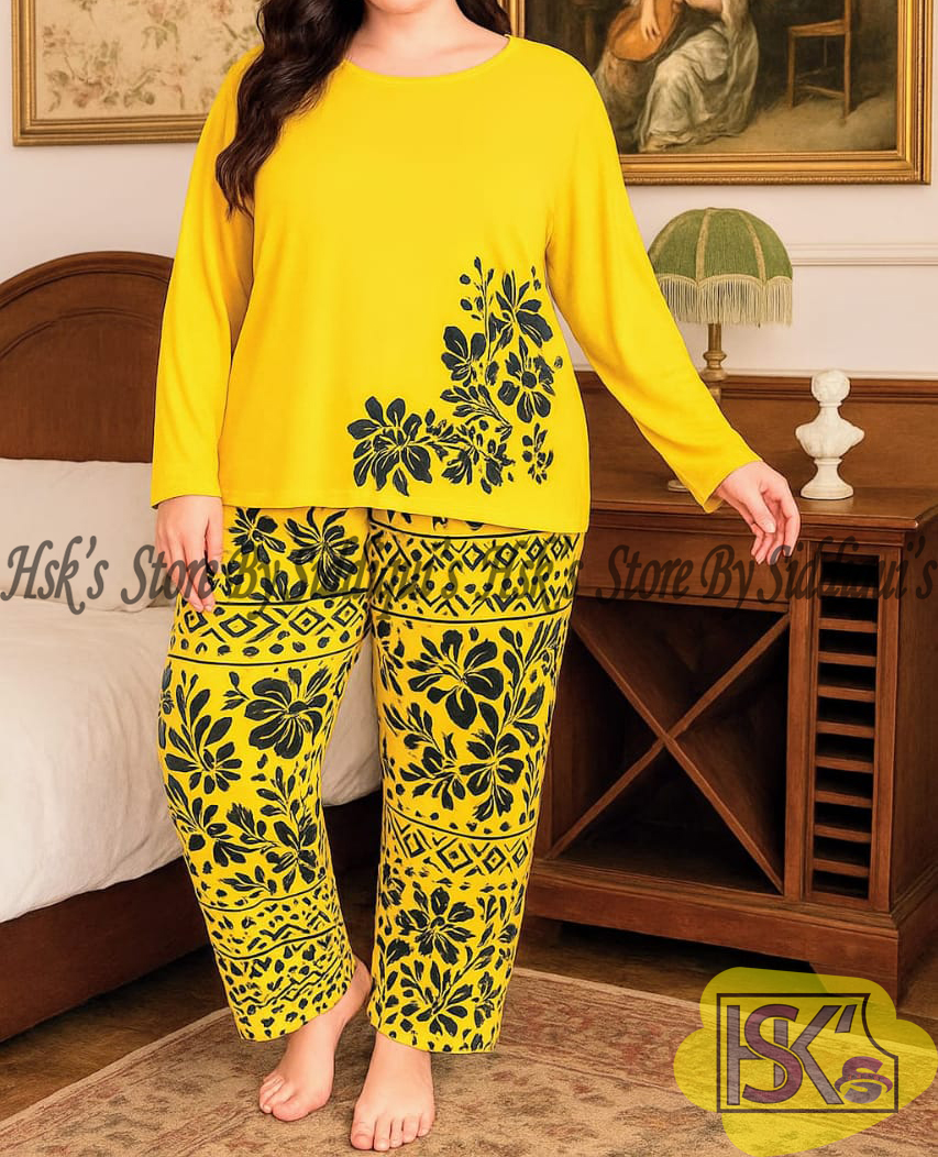 Grey Heart Print Soft Cotton Night Suit T Shirt and Pajama Set For Women and Girls Comfortable Soft Fabric For A Good Nights Sleep