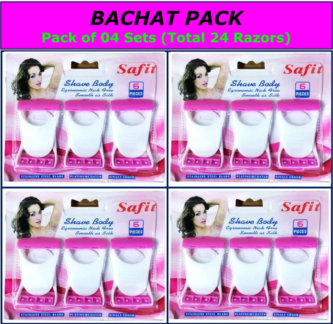 Safit Body Shave Razors for women / girls / ladies Pack of 24 Disposable Shaving / Hair Removing Razors for Ladies and Girls / Safety Stainless Shaving Razor for Sensitive Skin / Soft Hair Removing Razor / Trimer for Girls / Woman / Ladies