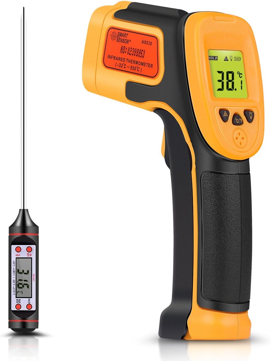 Infrared Thermometer, Digital IR Laser Thermometer Temperature Gun -26°F~1022°F (-32°C～550°C) Temperature Probe Cooking/Air/Refrigerator - Meat Thermometer Included