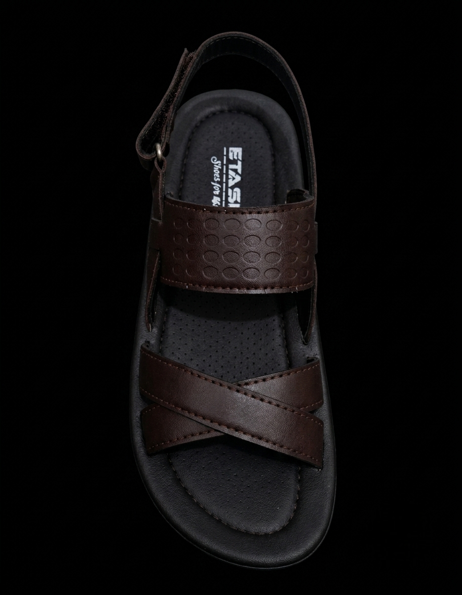 Etash Men's Casual Criss-Cross Sandals – Comfort Dark Brown Walking Sandals with Textured Midfoot Strap | and | Adjustable Hook-and-Loop Backstrap (Model: 3376)