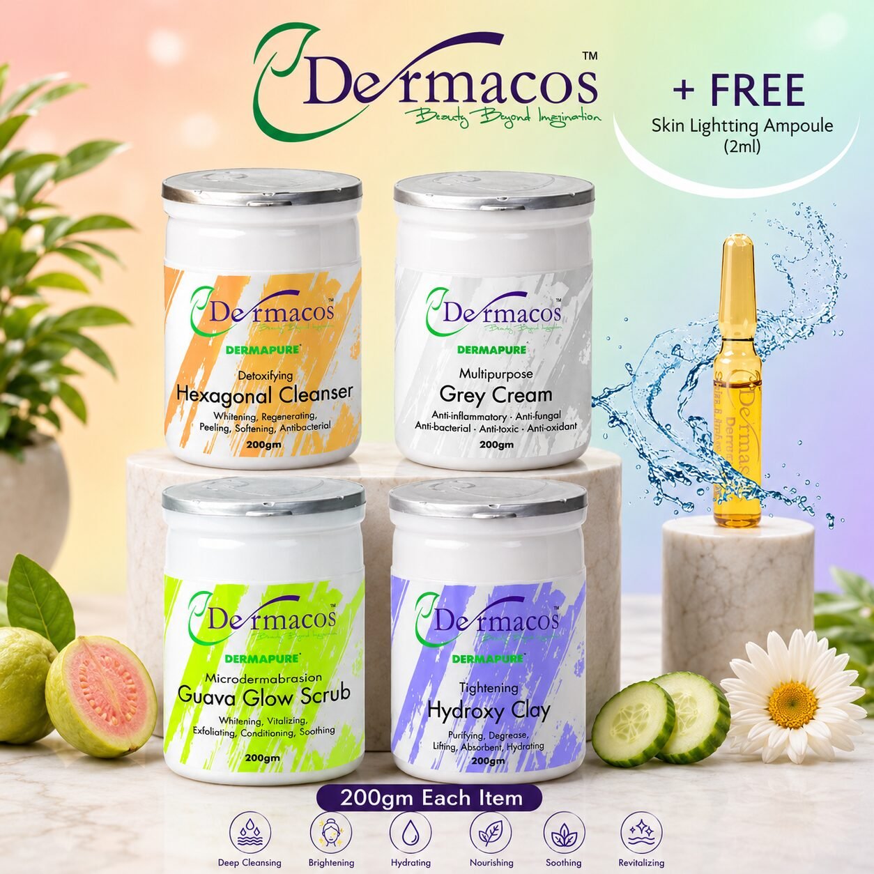 Skincare Routine Facial Kit (200ml Each) Pack of 4 + Skin Brightening Ampoule (2ml) | Personal Care Set