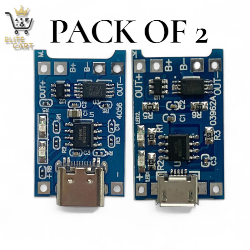 TP4056 Charging Module | Type-C + Micro USB 5V 1A Lithium Battery Charger Board with Protection | 18650 Li-ion 3.7V Cell BMS Fast Charging Circuit | DIY Power Bank Solar LED Light Robotics IoT Projects Battery Management Module in Pakistan price in Pakistan
