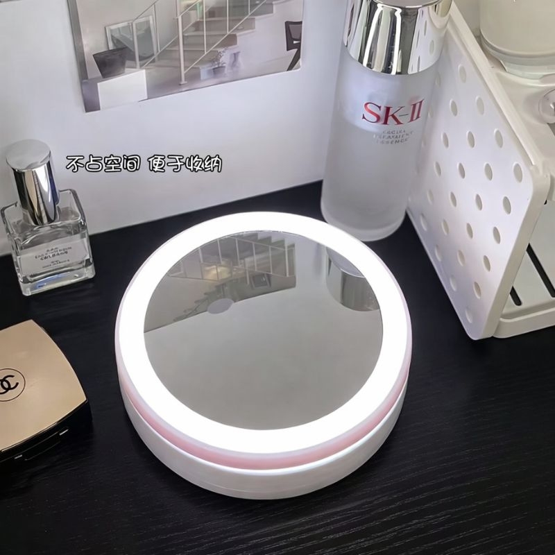 LED Makeup Mirror with Magnification & Storage Tray – Adjustable Table Top Makeup Mirror