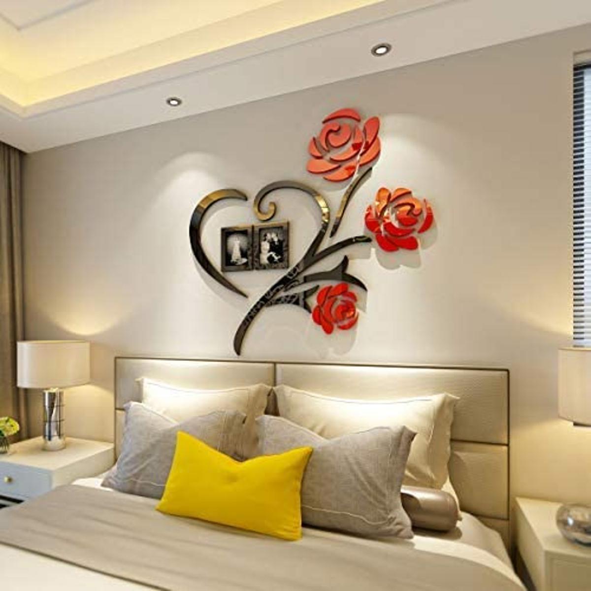 3D Creative Living Room Bedroom Sofa Background Multi-Pieces Rose Flower Pattern 3D Wooden Decoration Wall Sticker DIY Wall Poster Picture Frame Home Bedroom Wall stick DIY Wall decoration