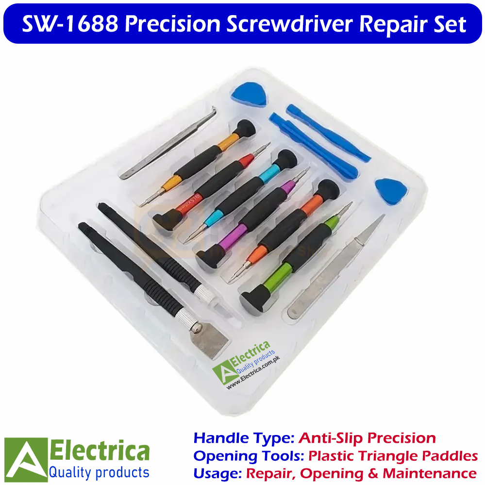SW-1688 14-in-1 Precision Screwdriver Repair Tool Kit | Professional Magnetic Screwdriver Set with Tweezers, Pry Tools & Opening Tools for Mobile, Laptop & Electronics by Electrica