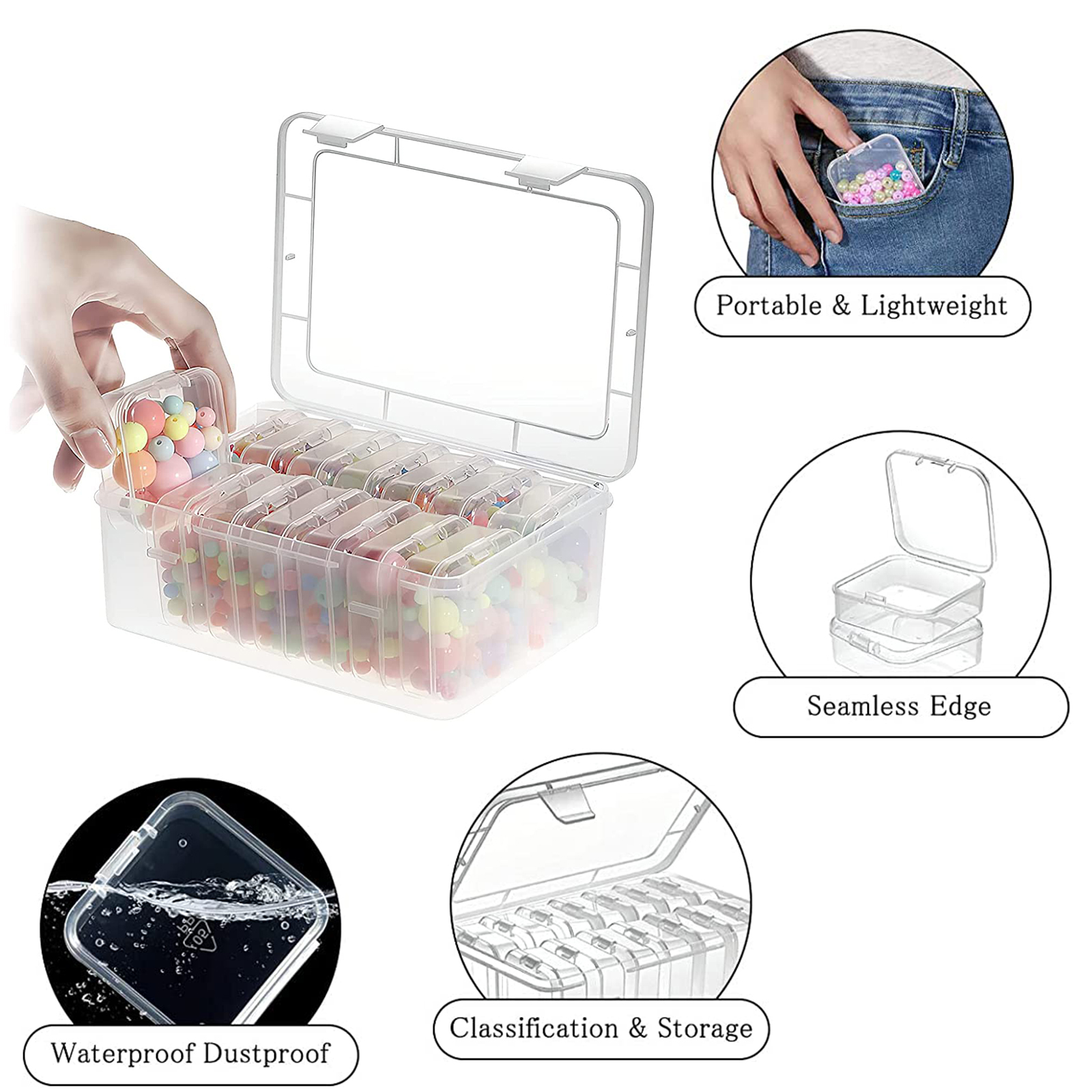 LE Portable Mini Transparent Storage Box Container Organiser Classification  Aids For Beads Pills Jewellery Screws