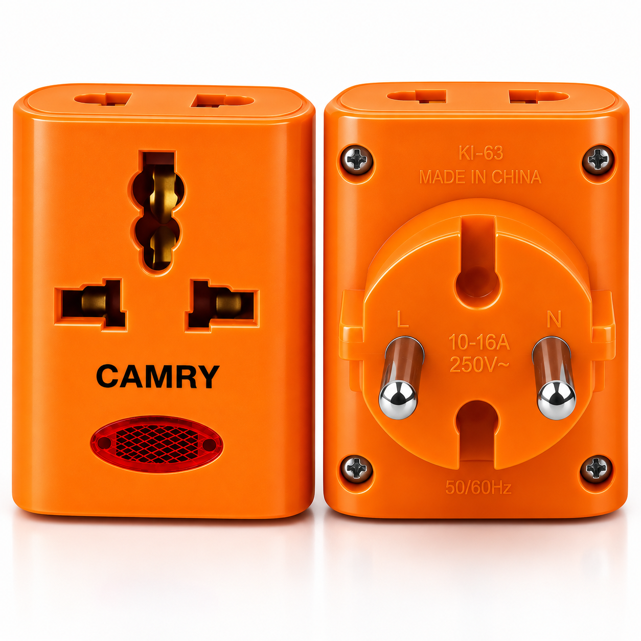 Multi Function Universal Socket Adapter with Indicator Light | Universal Plug Socket | Side Socket & Side Pin Design | 10-16A 250V | Portable Travel Adapter | Orange