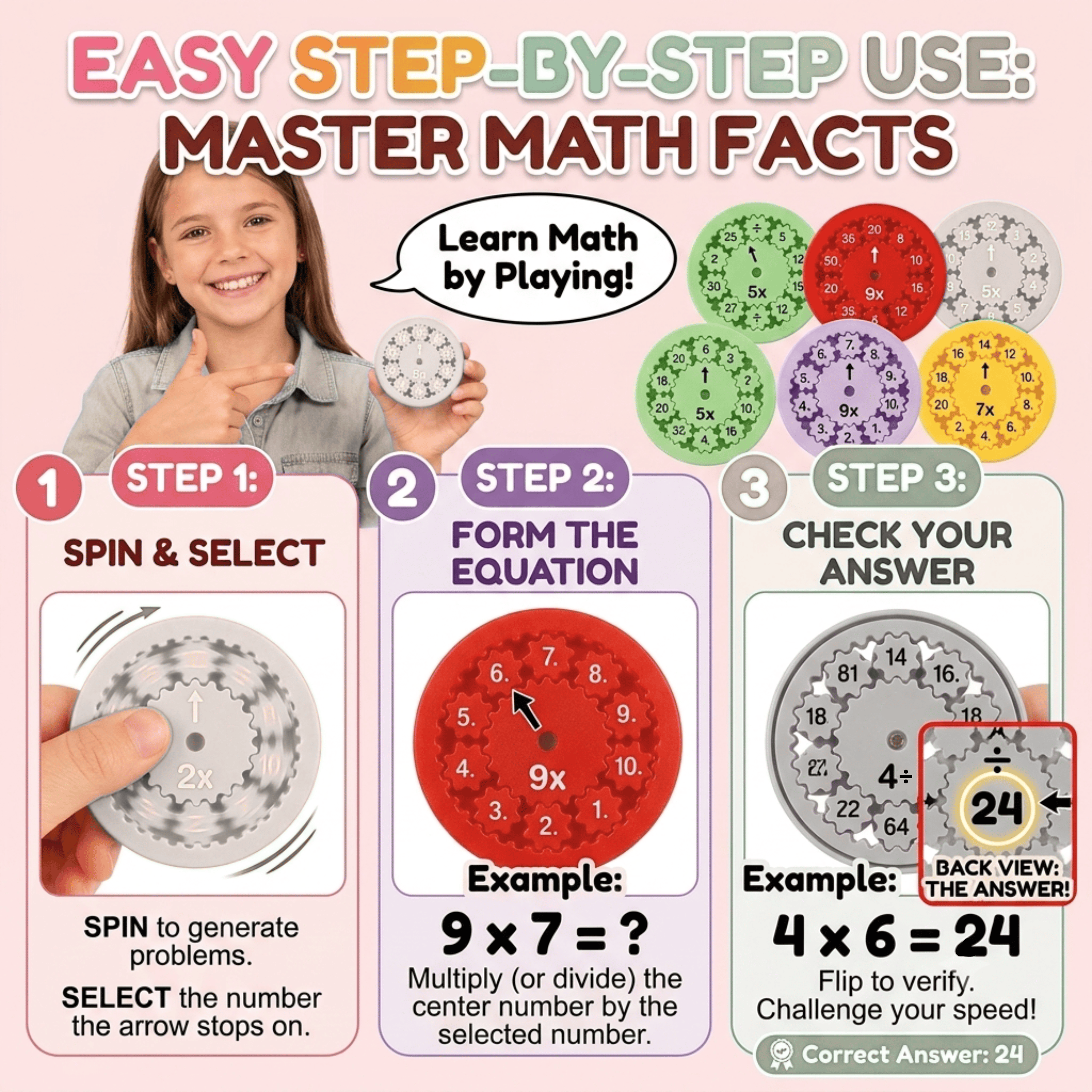 9 Pcs Math Fidget Spinner Set for Kids | Multiplication & Division Educational Toy