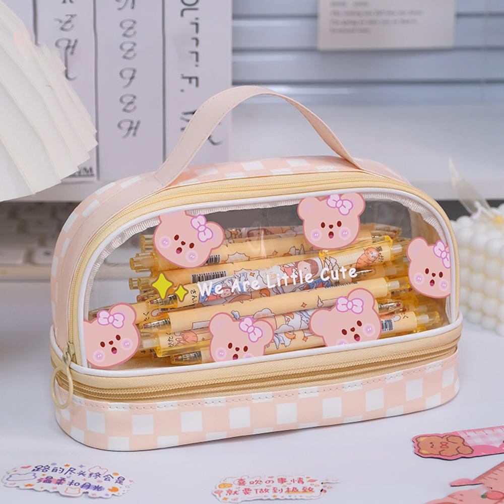Pencil Case Trendy Cute Girls Pen Bag Big Three Layers Kawaii Stationery Bag for School Supplies