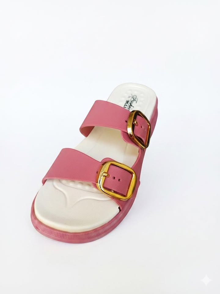 Women Double Buckle Sandals Casual Soft Platform Slippers Trendy Stylish Chappal for Girls Comfortable Summer Footwear Ladies Slip On Slides Fashion Wedge Sandals Lightweight Indoor Outdoor Pink