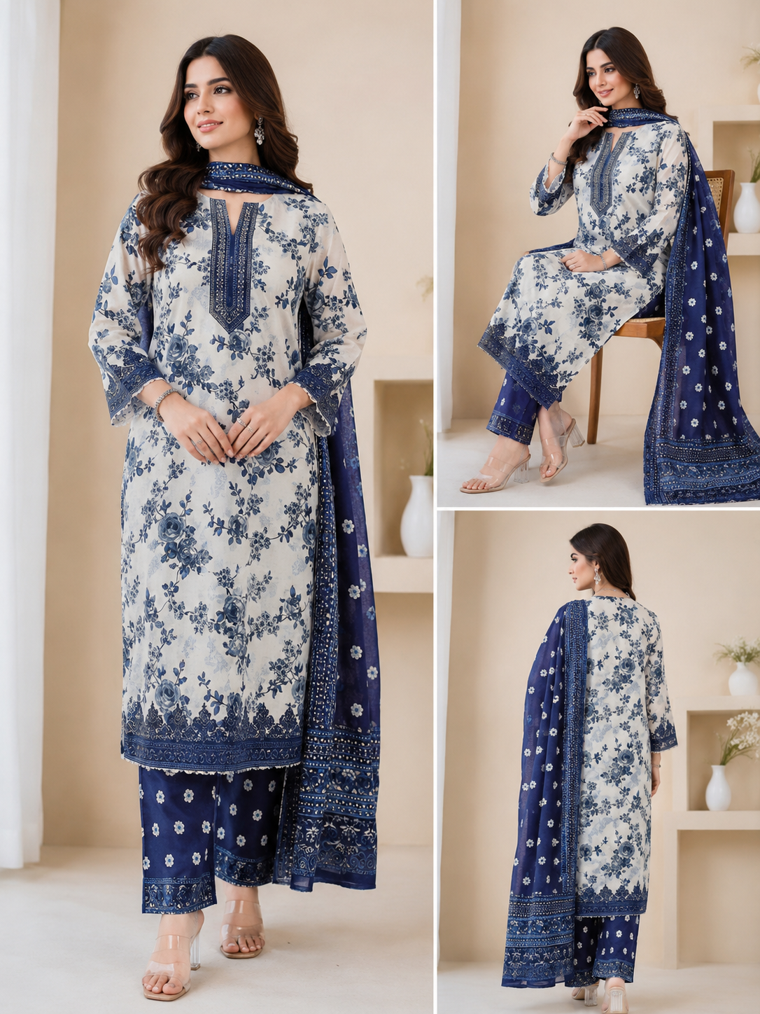 New Unstitched 3 Piece Swiss Lawn For Girls And Women
