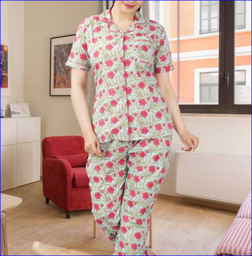 Cotton Night Suit - Floral Printed Shirt