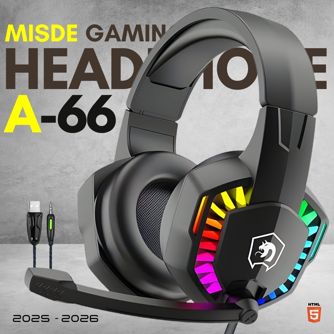 MISDE - RGB Gaming Headset  Professional 7.1 Surround Stereo Headphone for PC, PS4/PS5 & Xbox One - Ergonomic Over Ear Gaming Headphones with Noise-Canceling Mic  3.5mm + USB Connector Wired Headset for Gamers