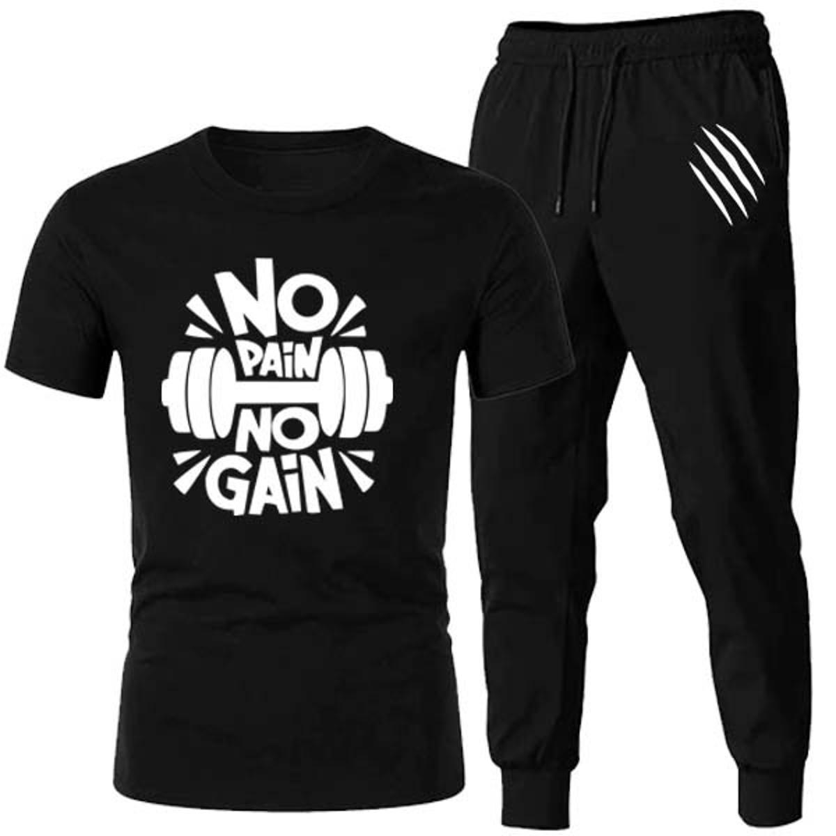 NO PAIN NO GAIN Gym Printed Summer Tracksuits for Men ( T-Shirt + Trouser )