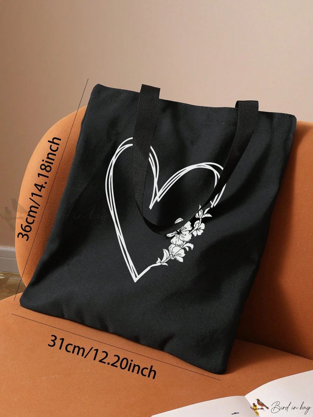 Floral Printed Black Canvas Tote for Her