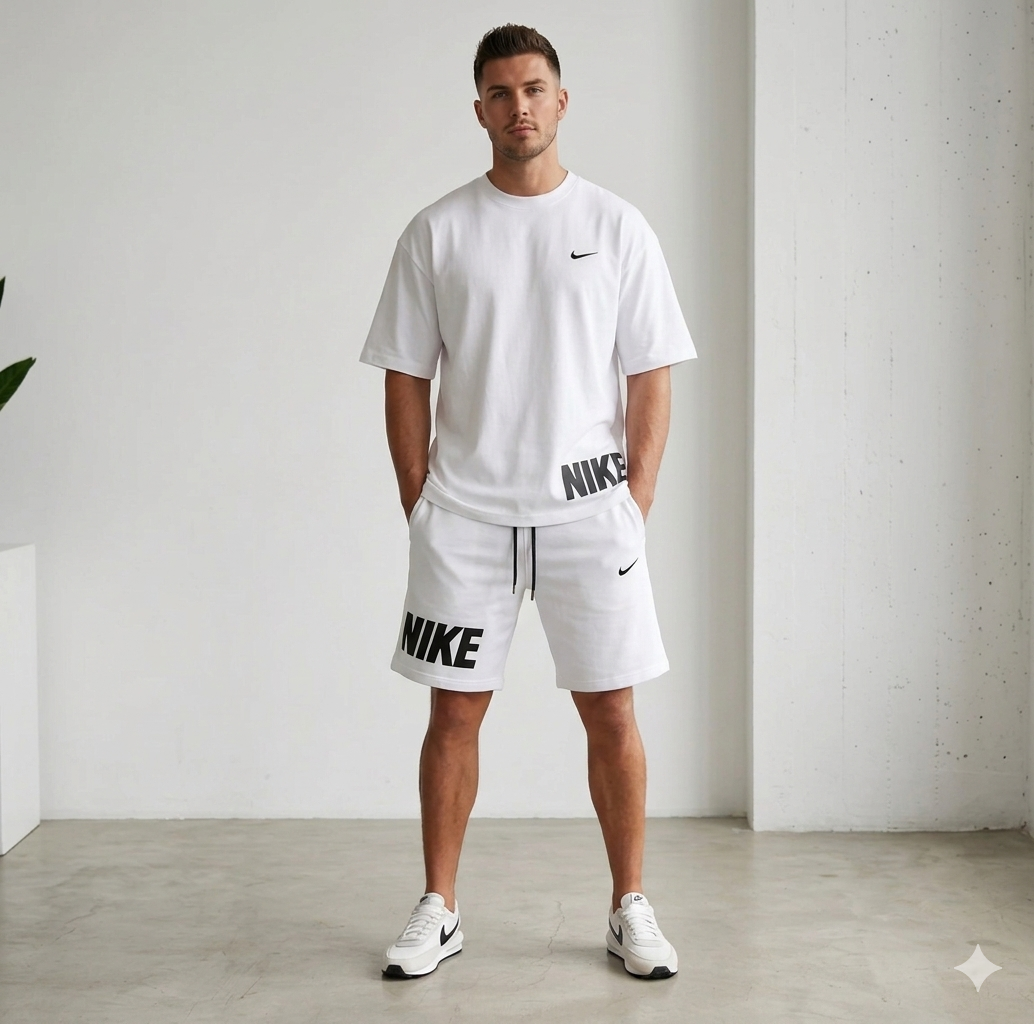 Men's white  Printed Summer Tracksuit Set (T-Shirt & Shorts)