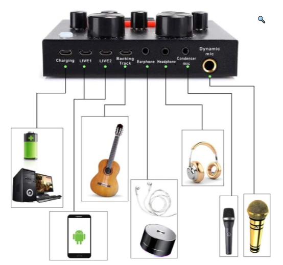Mini V8 Sound Card & V10 Sound Card Bluetooth Audio Mixer & Voice Changer - 12 Sound Effects Lithium Rechargeable Battery - For Live Streaming & Broadcasting & Podcast - Compatible With PC Computer  - Black