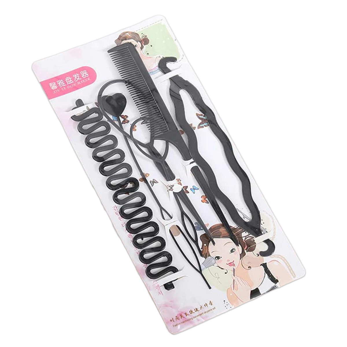 PACK Of 7 ,Black Braider Hair Style twister hair band headband Double Bangs Hairstyle Hairpin, Braids Tools with Zig Zag Pony Tail Makers Professional Braids Tools Hair Styling Kits For Women Girls Hair Accessories