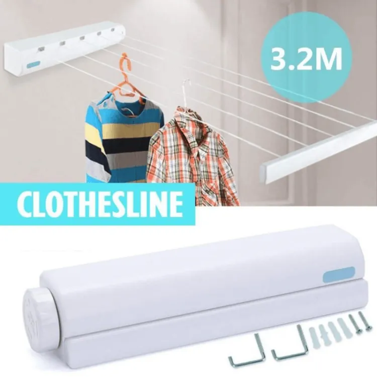 Retractable Automatic Cloth Drying Line Rope Retractable Clothesline  Extendable Automatic Cloth Drying Stand Clothes Line, Drying line Clothes  Line Wall Mounted Retractable Hanging Ropes for Laundry & Hanger Dryer -  3.2 Meters