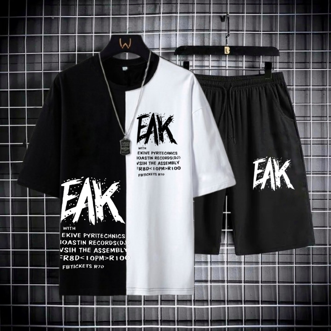 Black & White Trendy Printed Tracksuit For Men - T shirt & Short Tracksuit