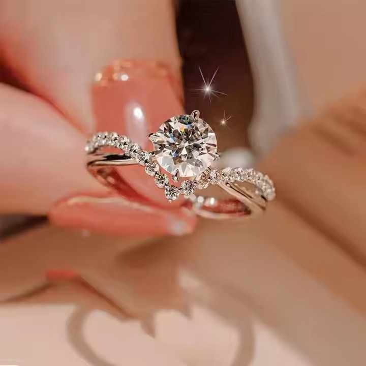 Diamond Engagement Couple Ring Glamour Platinum Plate Fashion  for Girls  Women  Elegant Open Design  Shimmering Cubic Zirconia Stone  Trendy  Finger Jewelry  Stylish Adjustable  Perfect Gift For Anniversary Valentine Day Luxury Party, Wedding  Daily Wear