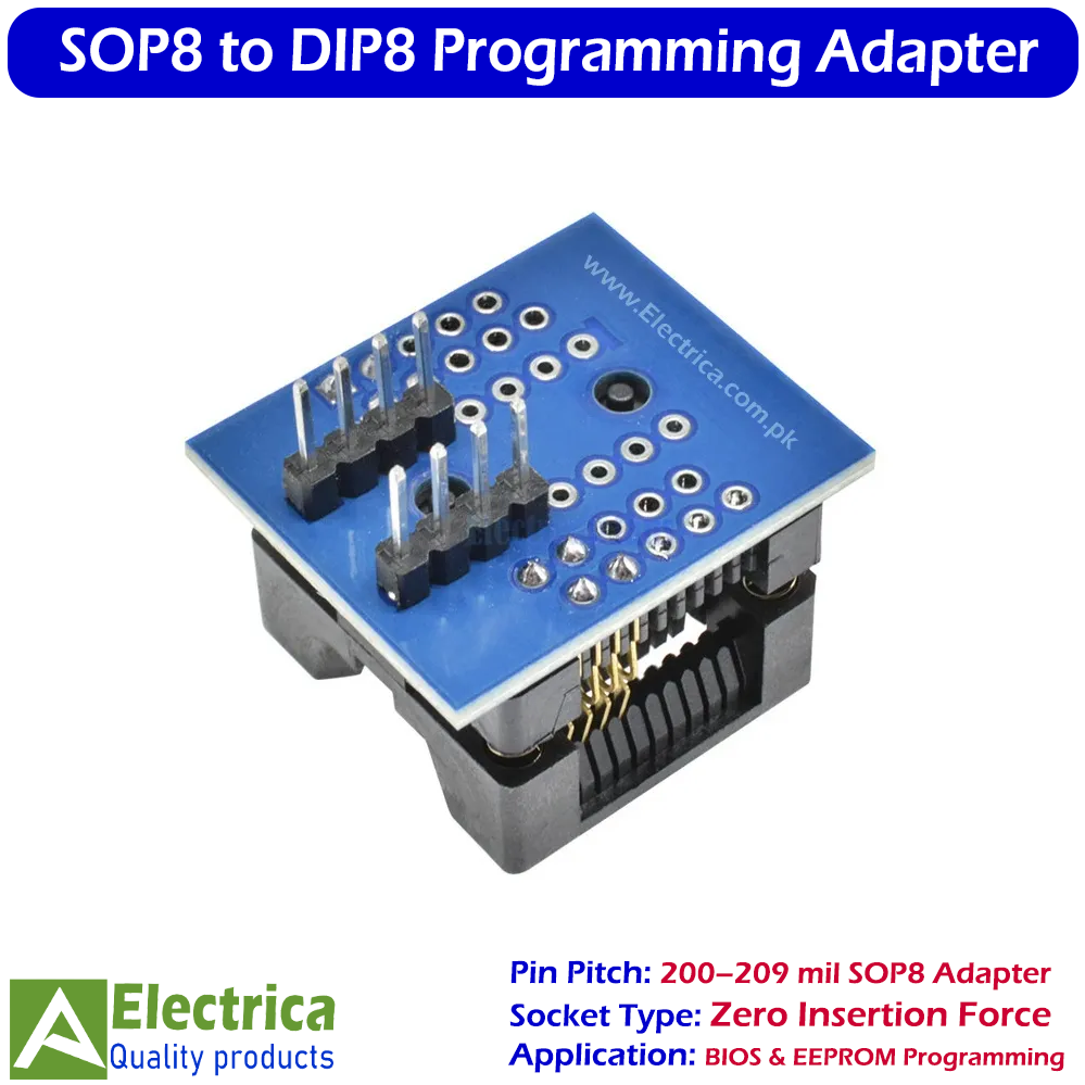 200–209mil SOP8 to DIP8 Adapter Socket for CH341A / EZP2010 / EZP2013 / SPI Flash Programmer | IC Test & Programming Module by Electrica